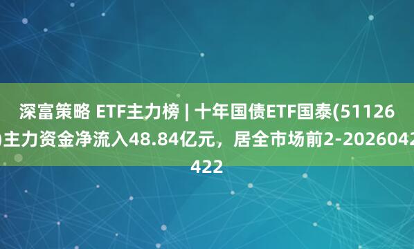 深富策略 ETF主力榜 | 十年国债ETF国泰(511260)主力资金净流入48.84亿元，居全市场前2-20260422